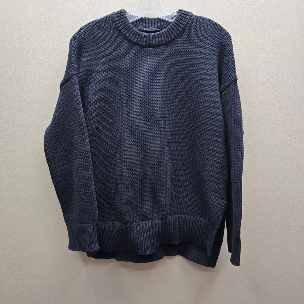 Jenni Kayne Fisherman Crewneck Sweater Dark Gray/Black Size Small Chunky Knit